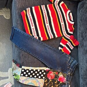 Dolce & Gabbana Red Striped Sweater with Blue Jeans